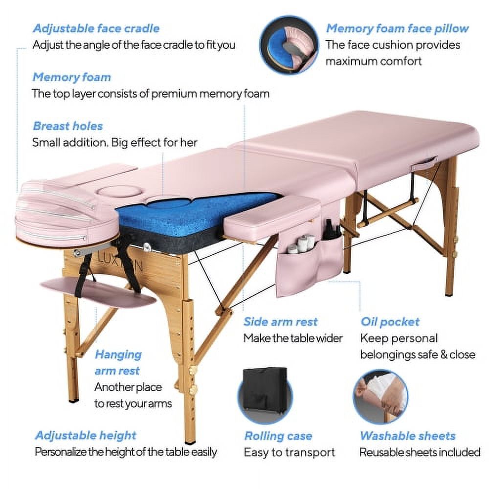 Luxton Home Women’s Premium Memory Foam Massage Table With Custom Breast  Holes and Custom Sheets - Rolling Carrying Travel Case - Easy Set Up 